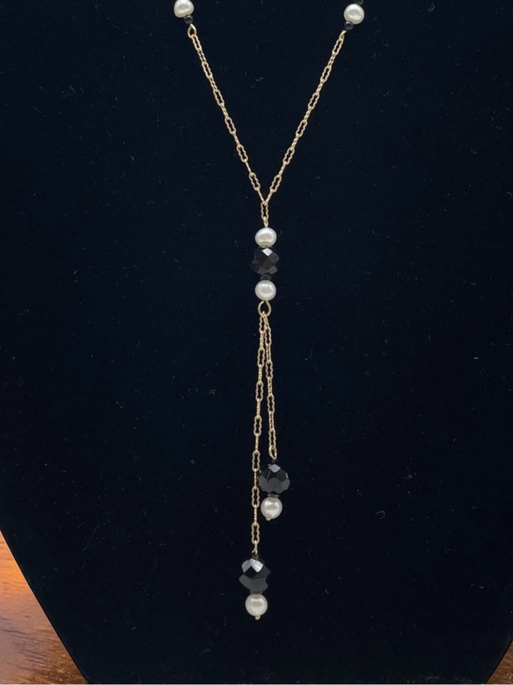 10k Solid Gold T&C Pearl & Black Onyx Y Necklace 3.07g